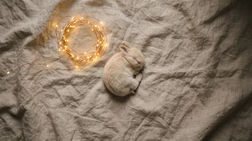 Sleeping Baby Bunny With Coiled Fairy Lights