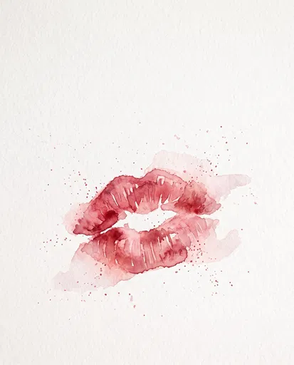 Watercolor Rose Red Lipstick Kiss Illustration