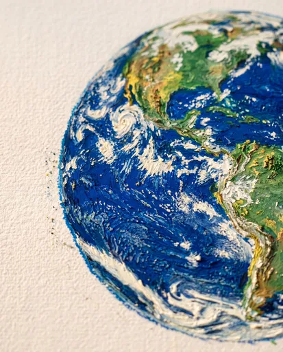 Textured Oil Pastel Drawing of Planet Earth