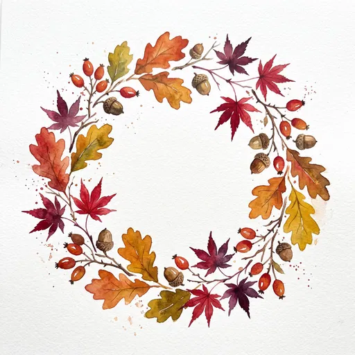 Watercolor Autumn Botanical Wreath Illustration