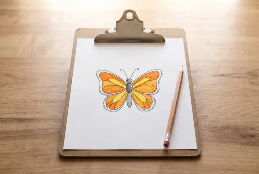 Simple Orange Butterfly Drawing on Clipboard