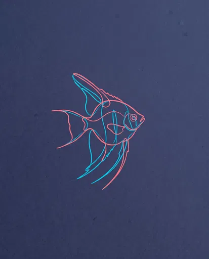 Coral and Cyan Line Art Angelfish
