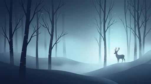 Reindeer Silhouette in Misty Winter Forest