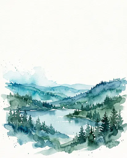 Watercolor Mountain Lake Landscape Illustration