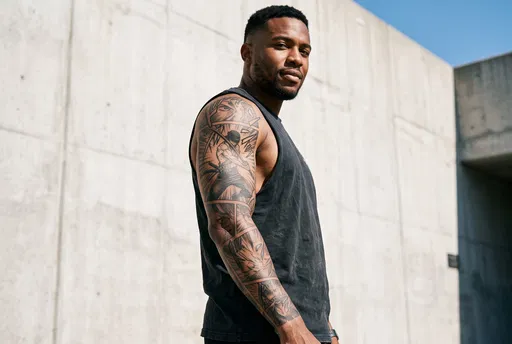 Muscular Man With Manga Sleeve Tattoo