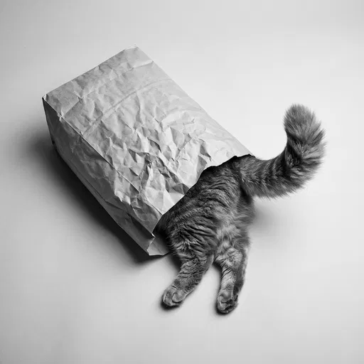Cat Hiding Inside Crumpled Paper Bag