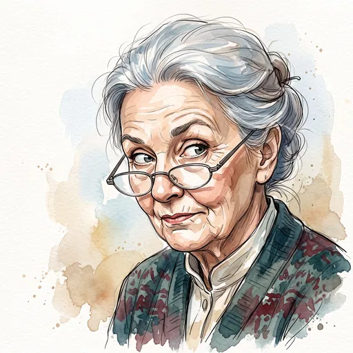 Watercolor Grandmother Giving Skeptical Side Eye