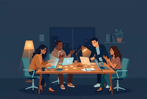 Diverse Startup Team Working Late