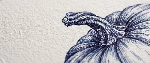 Macro Blue Ink Pumpkin Drawing on Paper
