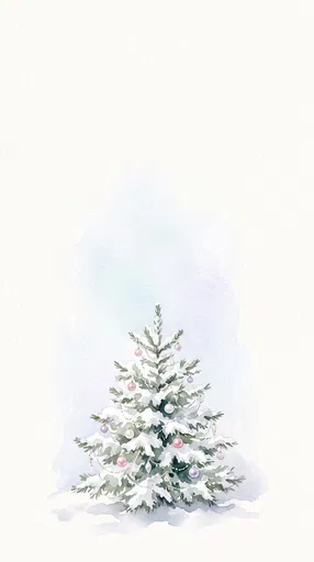 Watercolor Snow-Covered Pastel Christmas Tree