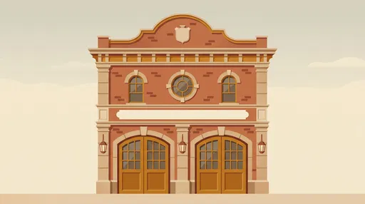 Vintage Brick Firehouse Facade Illustration