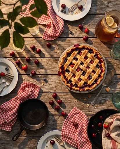 Rustic Summer Picnic Table With Berry Pie