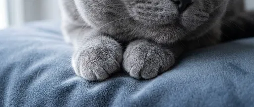 Close-Up of Grey Cat Paws on Cushion