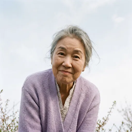 Elderly Asian Woman Smiling Outdoors