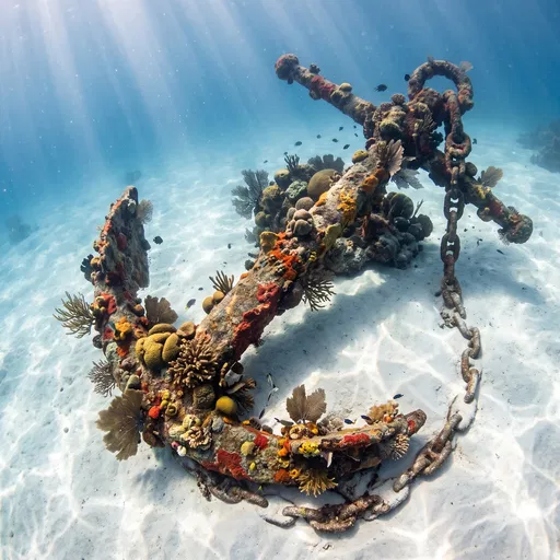 Coral Encrusted Anchor on Ocean Floor