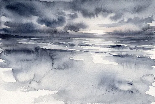 Moody Indigo Watercolor Coastal Landscape