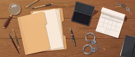 Detective Desk Flat Lay Vector Illustration