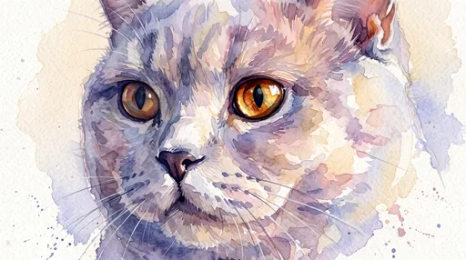 Watercolor Portrait of British Shorthair Cat