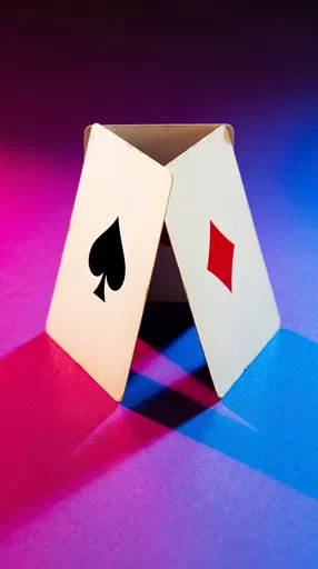 Playing Cards Pyramid on Neon Surface