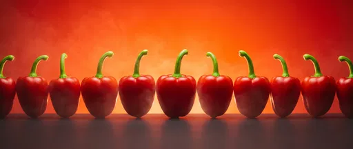 Symmetrical Row of Red Pimento Peppers