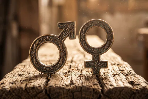 Ornate Bronze Male and Female Symbols