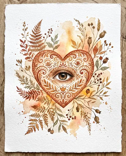 Folk Art Heart With Eye Watercolor