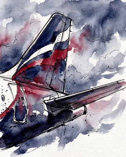 Watercolor and Ink Aircraft Tailfin Illustration