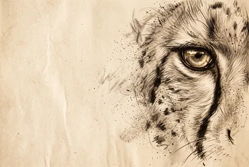 Charcoal Sketch of Cheetah Eye on Parchment