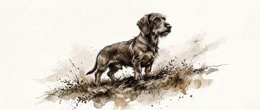 Sepia Watercolor Wirehaired Dachshund Illustration