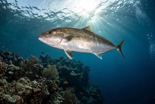 Greater Amberjack Swimming Above Coral Reef