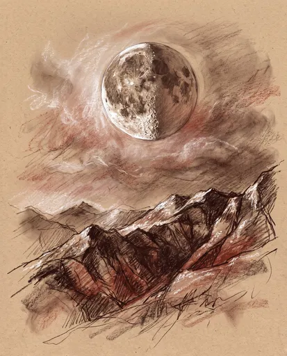 Conte Crayon Moon Over Mountain Ridge