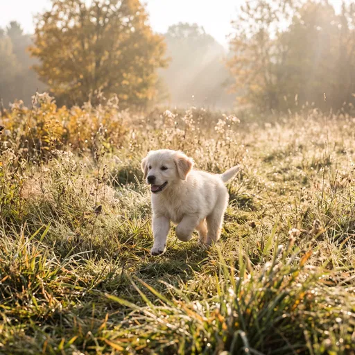 Cream Golden Retriever Puppy in Meadow