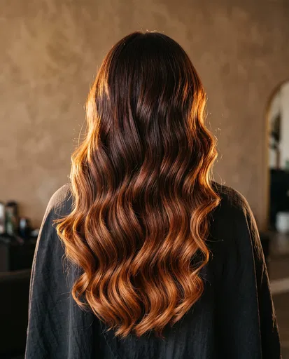 Long Wavy Auburn and Copper Balayage Hair
