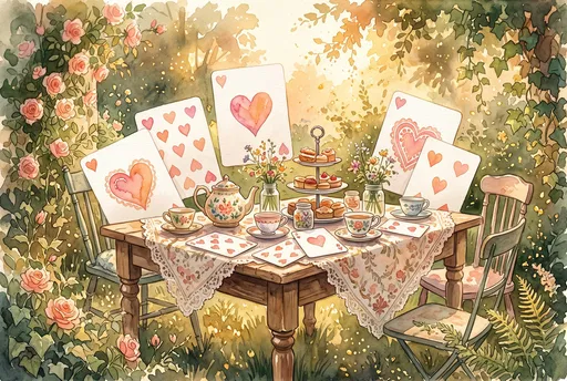 Watercolor Garden Tea Party With Heart Cards