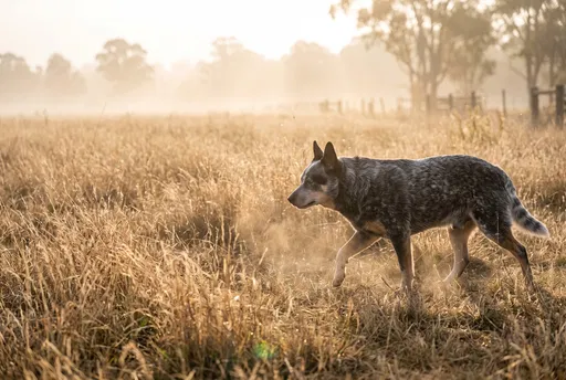 Blue Heeler in Golden Morning Pasture