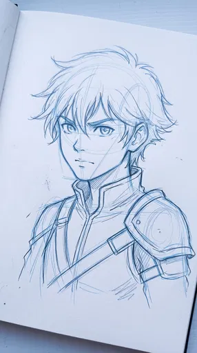 Blue Pencil Sketch of Anime Warrior
