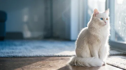 White Cat With Heterochromia by Window