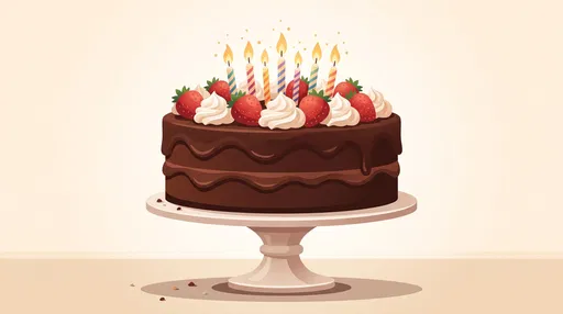 Chocolate Birthday Cake Illustration with Strawberries