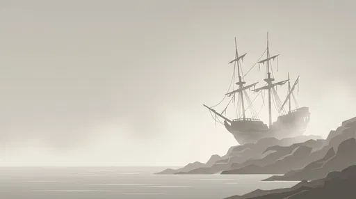 Minimalist Shipwreck Silhouette on Foggy Reef