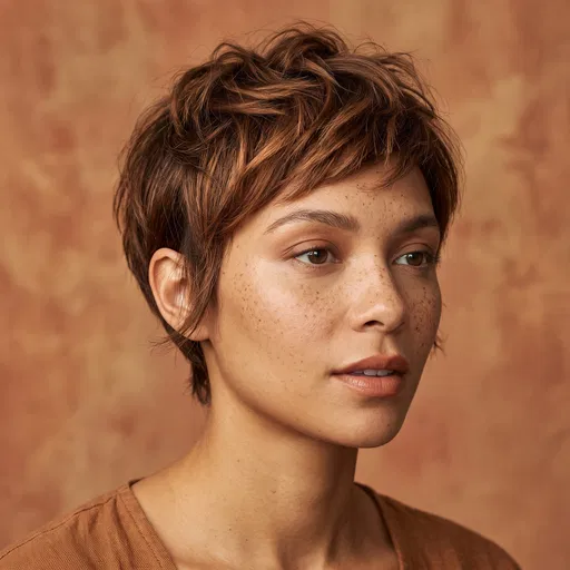 Woman With Textured Cinnamon Pixie Cut