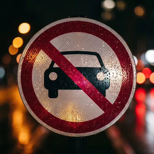 Wet Reflective Traffic Sign at Night