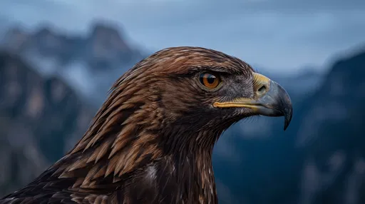 Golden Eagle Profile Against Blue Mountains