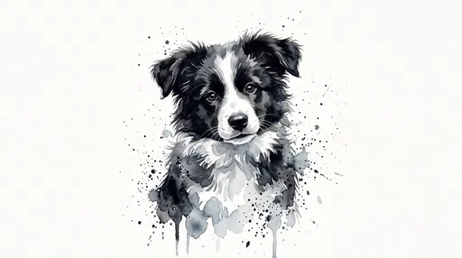 Watercolor Border Collie Puppy Portrait