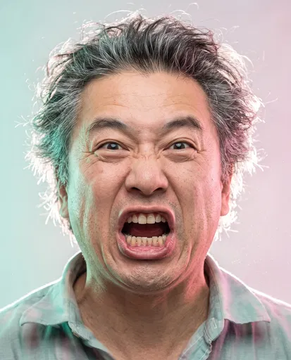 Studio Portrait of Man Screaming