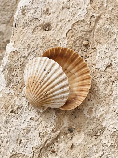 Scallop Shells on Weathered Stone