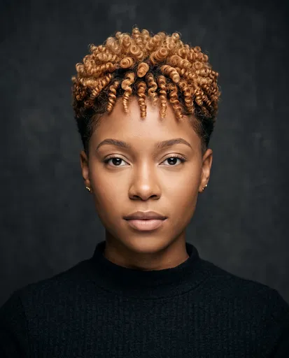 Woman With Blonde Coiled Pixie Cut