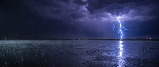 Lightning Storm Over Wet Asphalt Plain