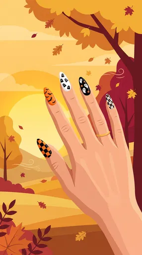 Halloween Nail Art in Autumn Sunset