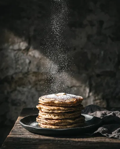 Pancake Stack with Falling Powdered Sugar