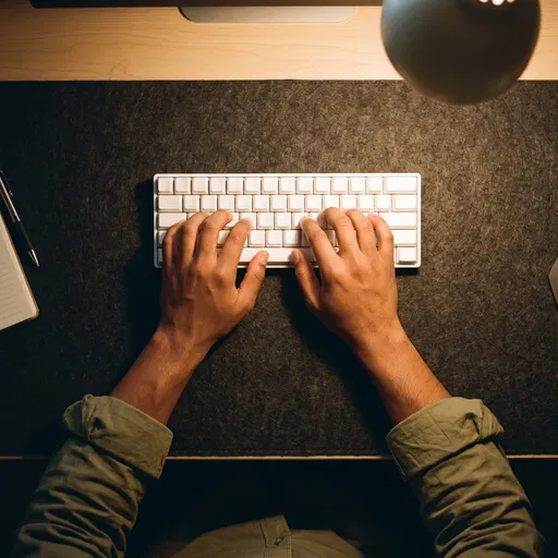 Overhead View of Hands Typing on Keyboard
